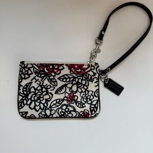 Coach Floral Wristlet - Black and Red